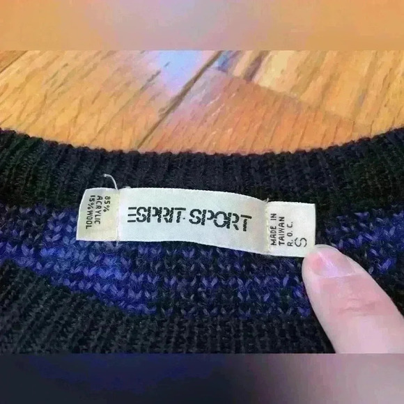 Vintage Esprit Sport Oversized 80's Sweater Women’s Size Small Black/Purple - Picture 2 of 8